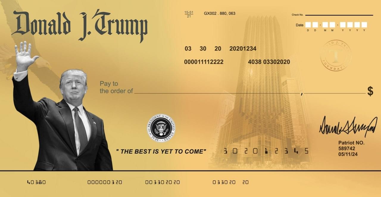 Get Your Donald J. Trump Golden Check With 60% Off