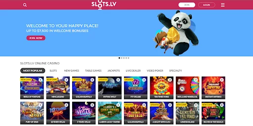 a picture of Slots.Lv welcome page