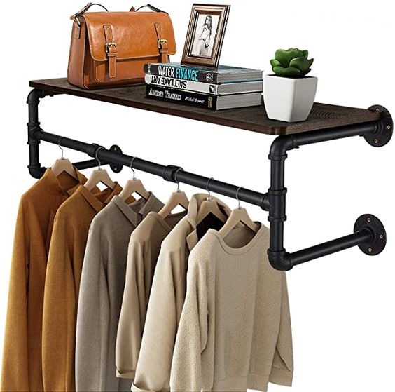 Packing Instructions for Easy Assembly Cherry Finish Industrial Garment Rack with Shelves