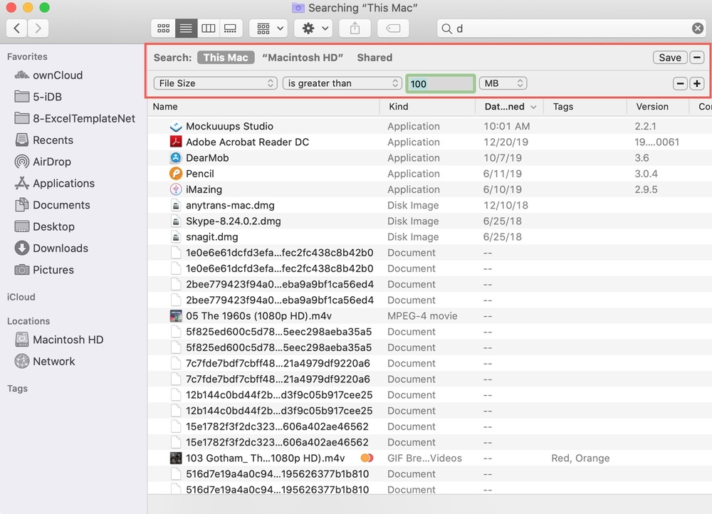 Search Large file on mac