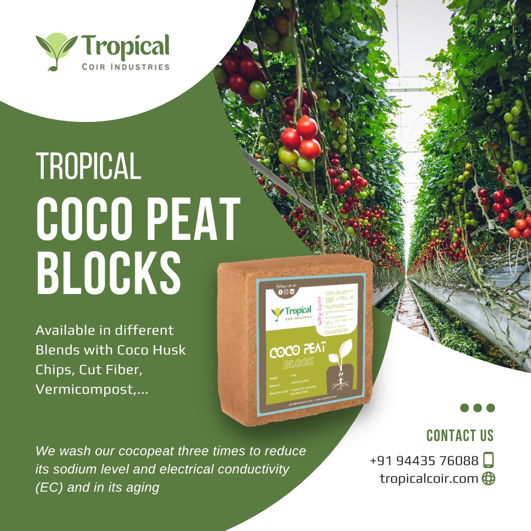 Coco Peat Block for Hydroponics from Tropical Coir Industries