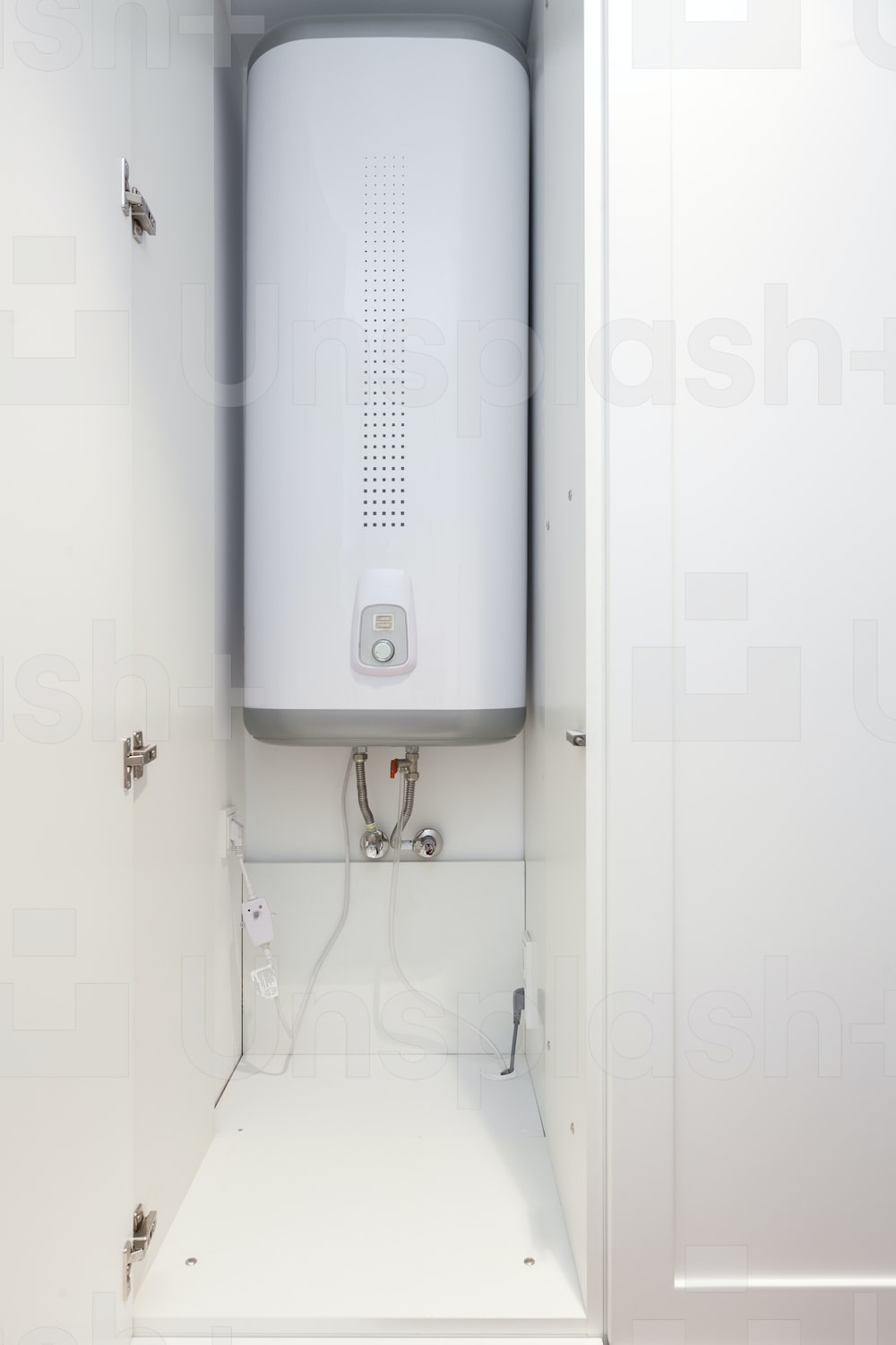 a white water heater.