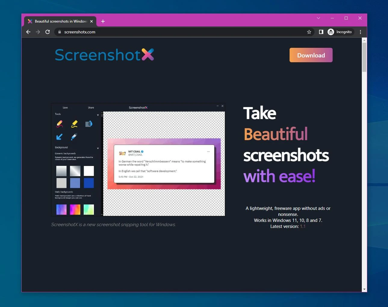 Beautiful Screenshots with ScreenshotX for Windows