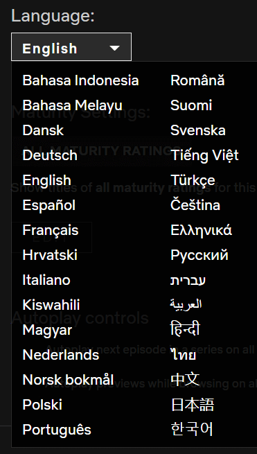 Netflix Language List