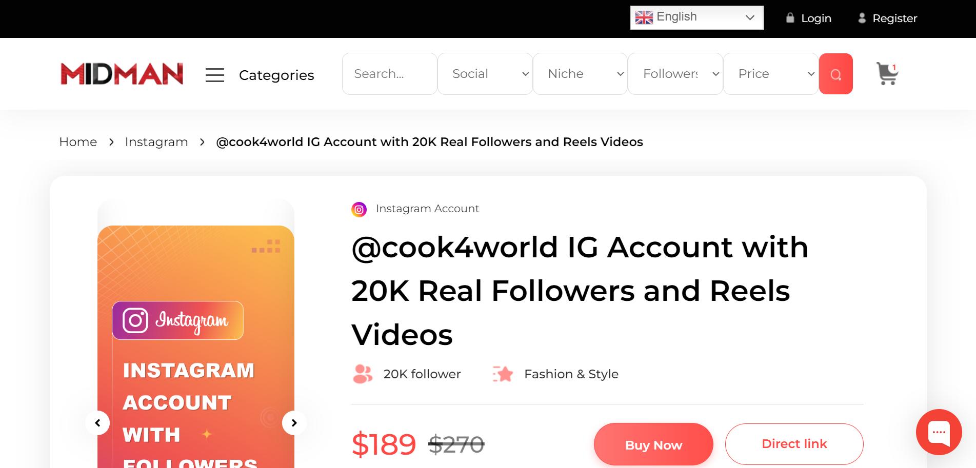 buy instagram accounts with followers