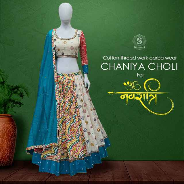 2.	Cotton thread work garba wear chaniya choli for Navratri
