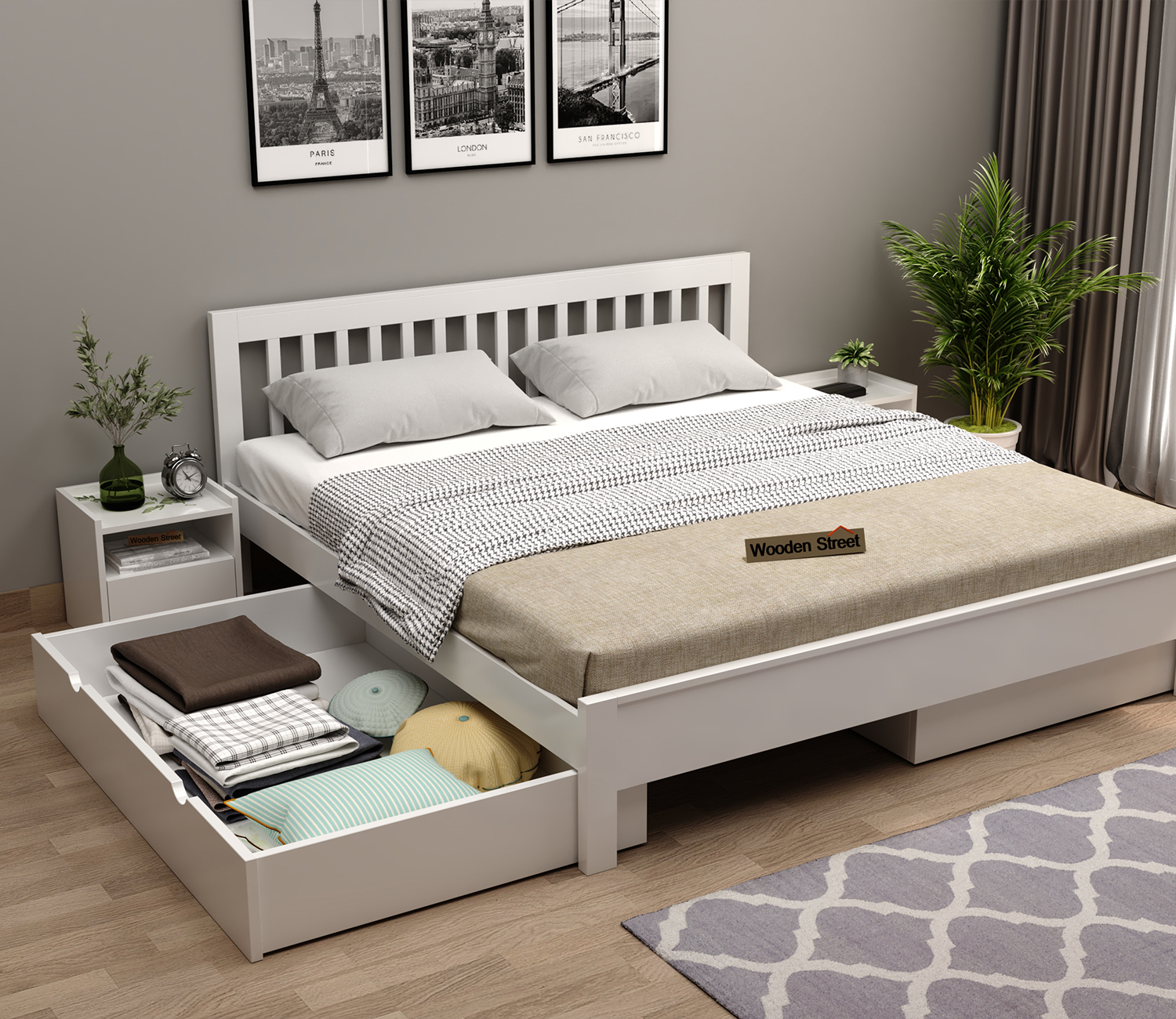 Venice Mango Wood With Drawer Storage Bed | WoodenStreet