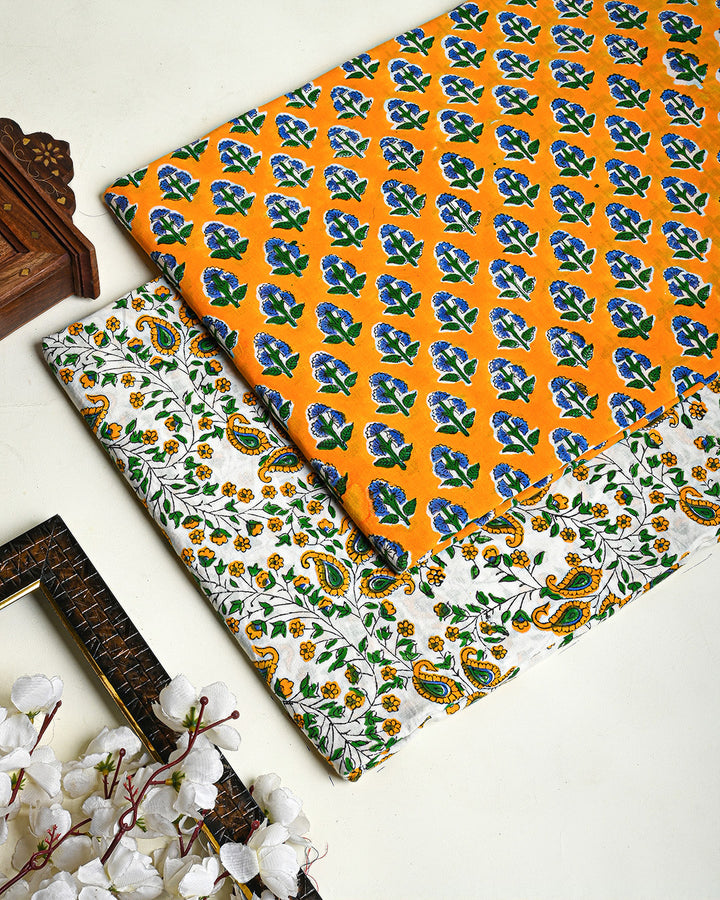Buy Cotton Suit, Chanderi Dupatta, and Sanganeri Print Suits